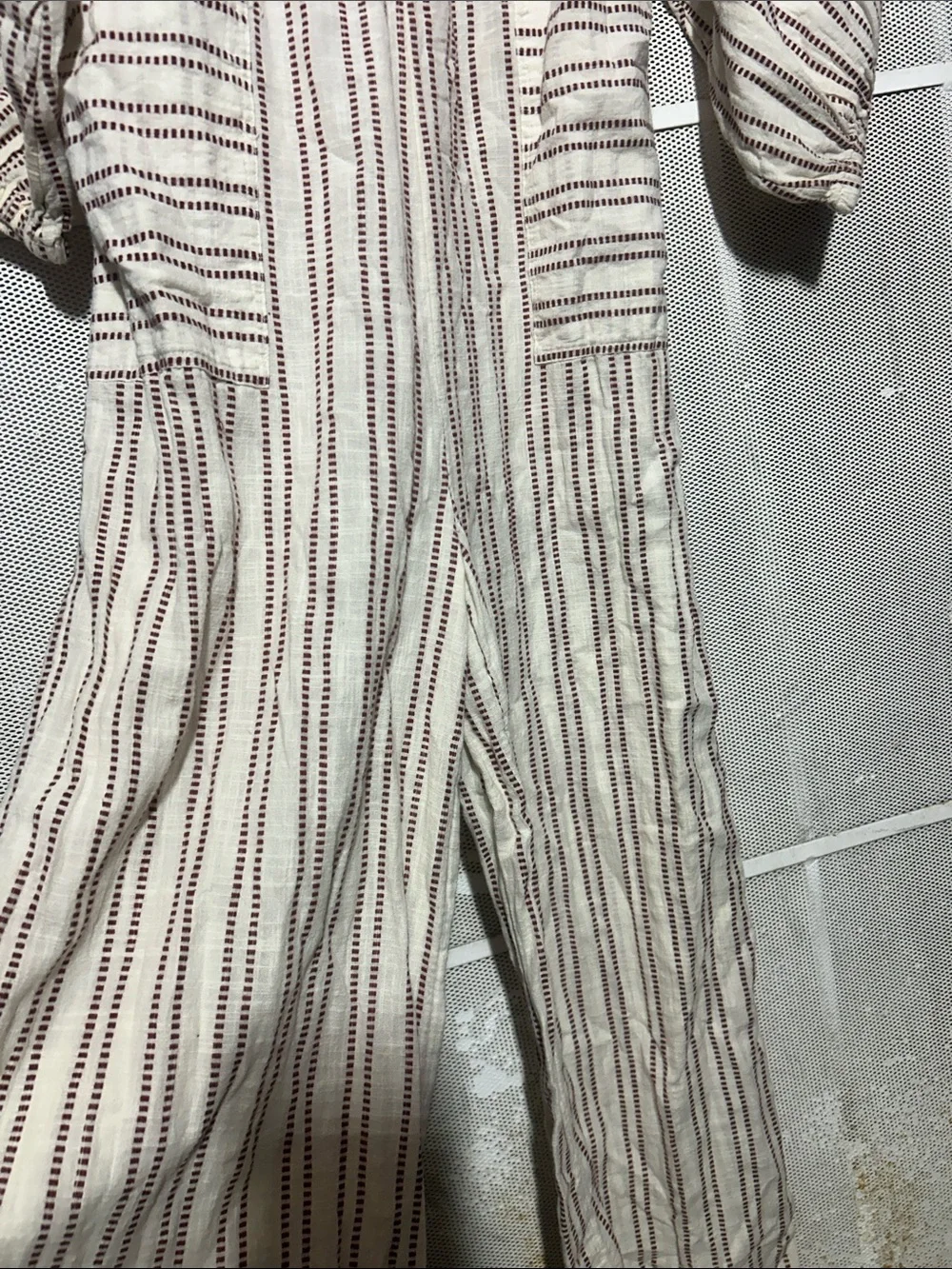 Free People Cream Jumpsuit with Burgundy Stripes